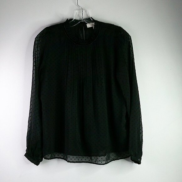Loft - Black Swiss Dot Long Sleeve High Neck Blouse - XS - Picture 2 of 8